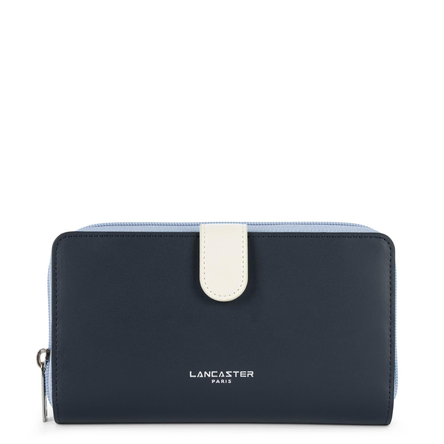 portefeuille compagnon dos à dos - smooth #couleur_bleu-fonc-ecru-bleu-ciel