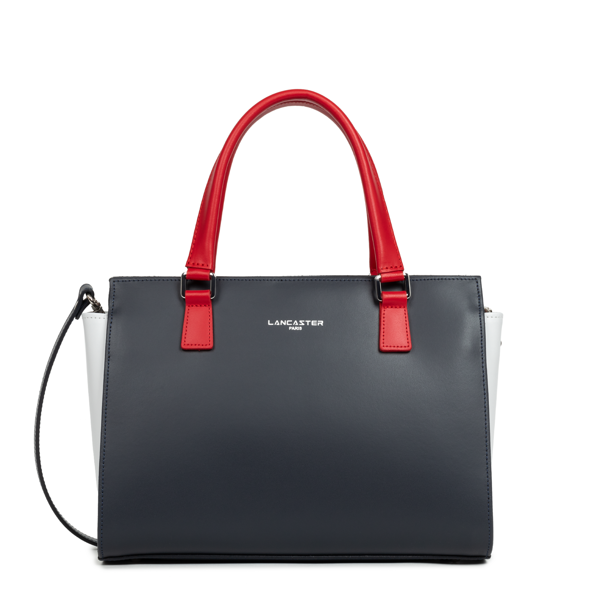 sac à main - smooth #couleur_bleu-fonc-gris-clair-rouge