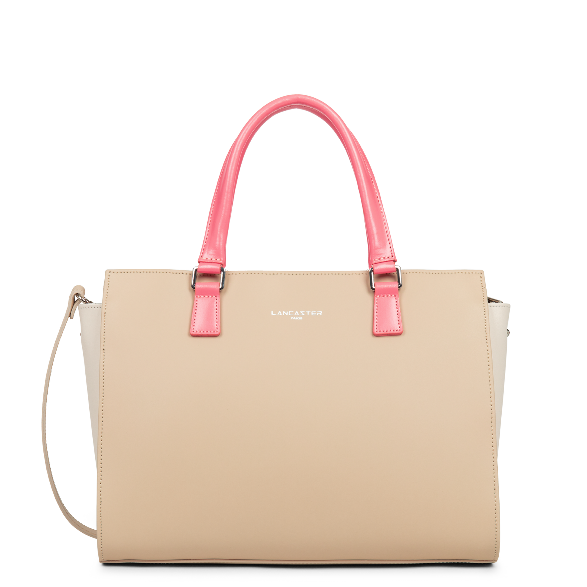 grand sac cabas main - smooth #couleur_beige-ecru-rose-fonc