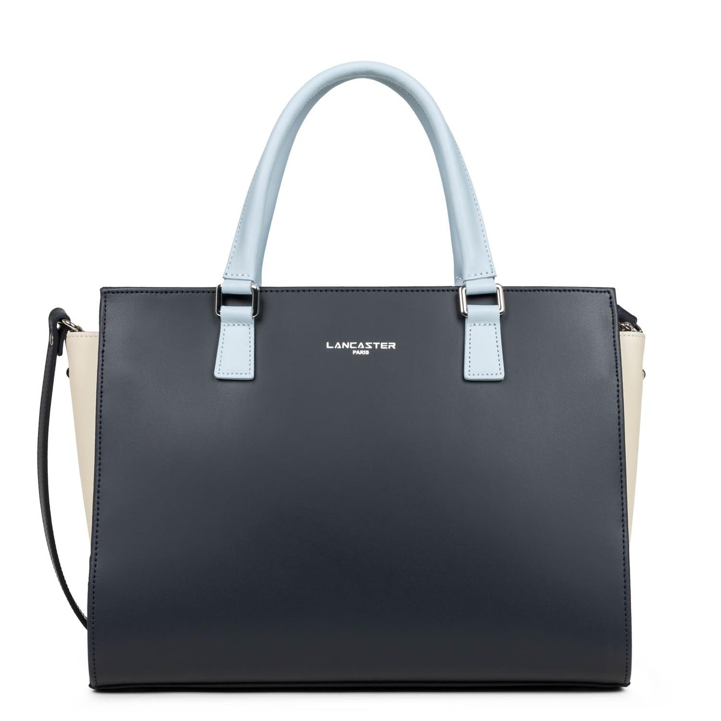grand sac cabas main - smooth #couleur_bleu-fonc-ecru-bleu-ciel