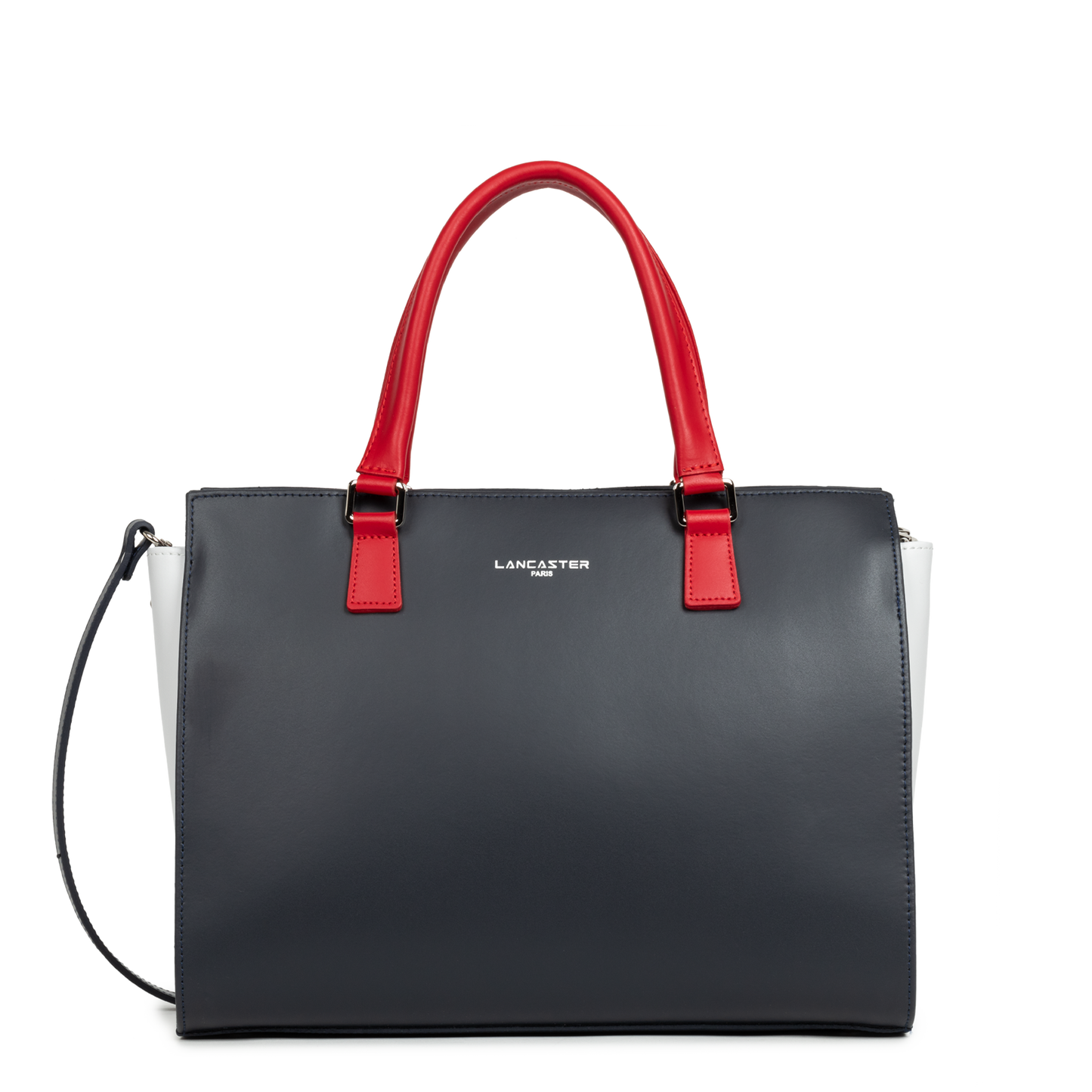 grand sac cabas main - smooth #couleur_bleu-fonc-gris-clair-rouge