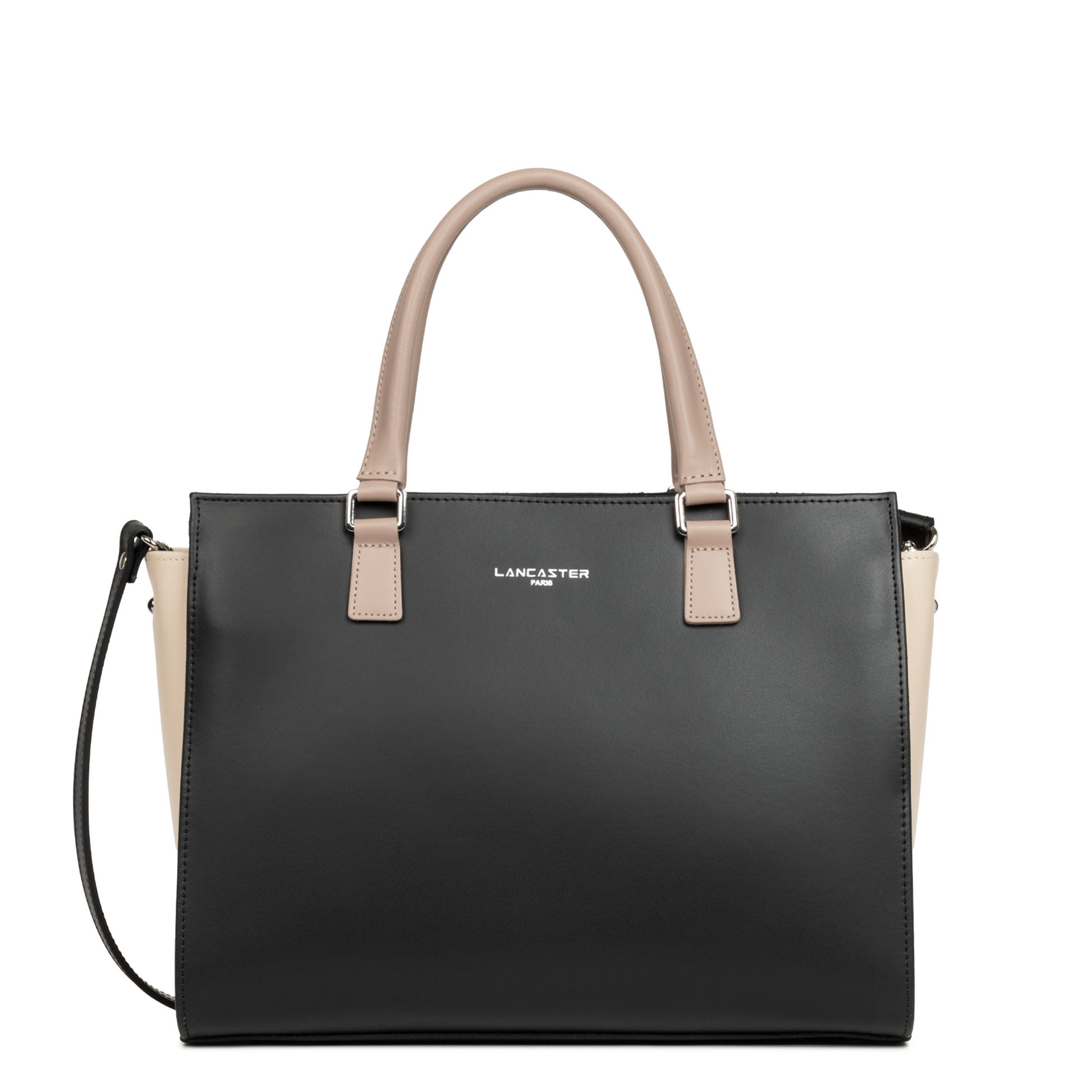 grand sac cabas main - smooth #couleur_noir-nude-clair-nude-fonc