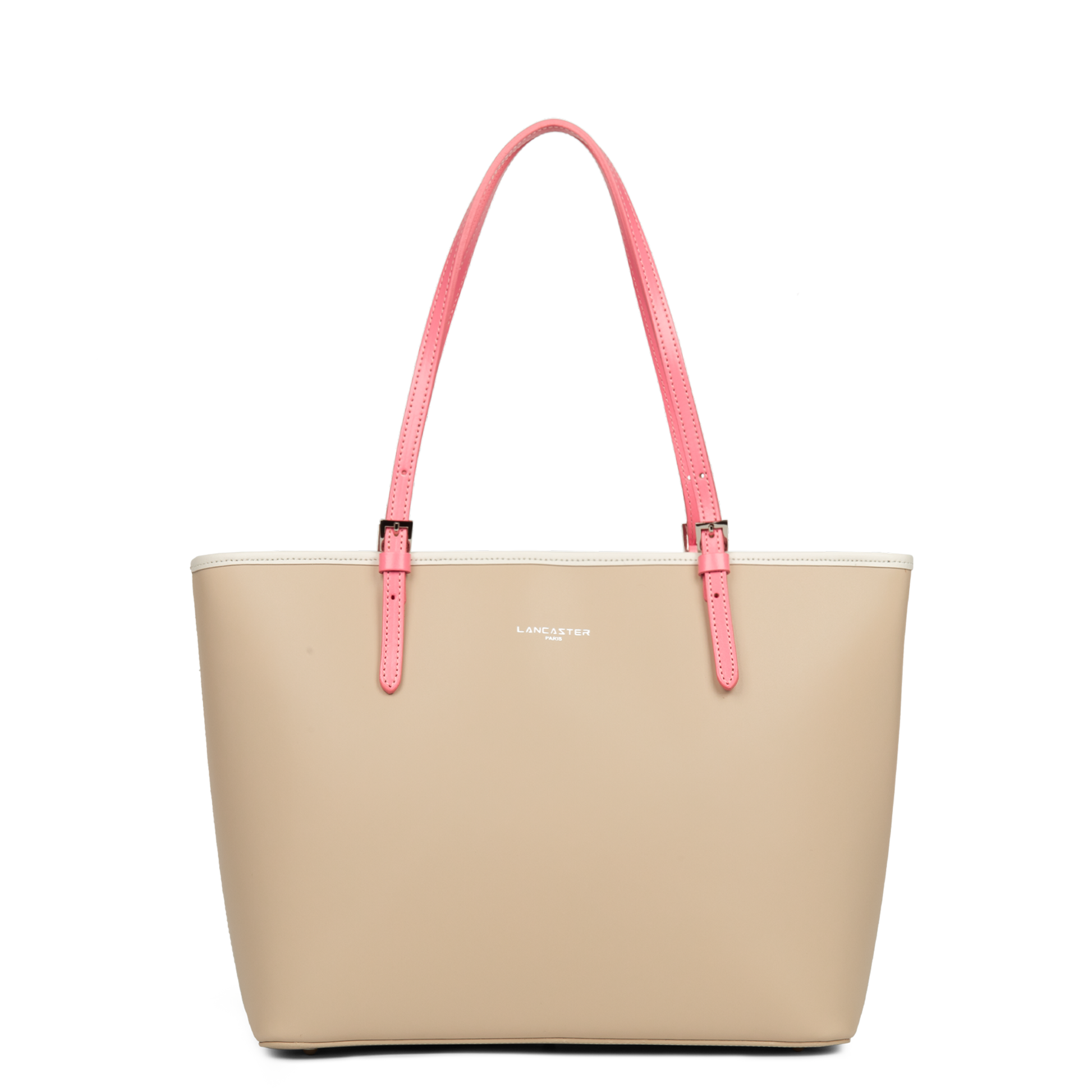 grand sac cabas épaule - smooth #couleur_beige-ecru-rose-fonc