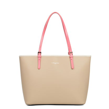 grand sac cabas épaule - smooth #couleur_beige-ecru-rose-fonc