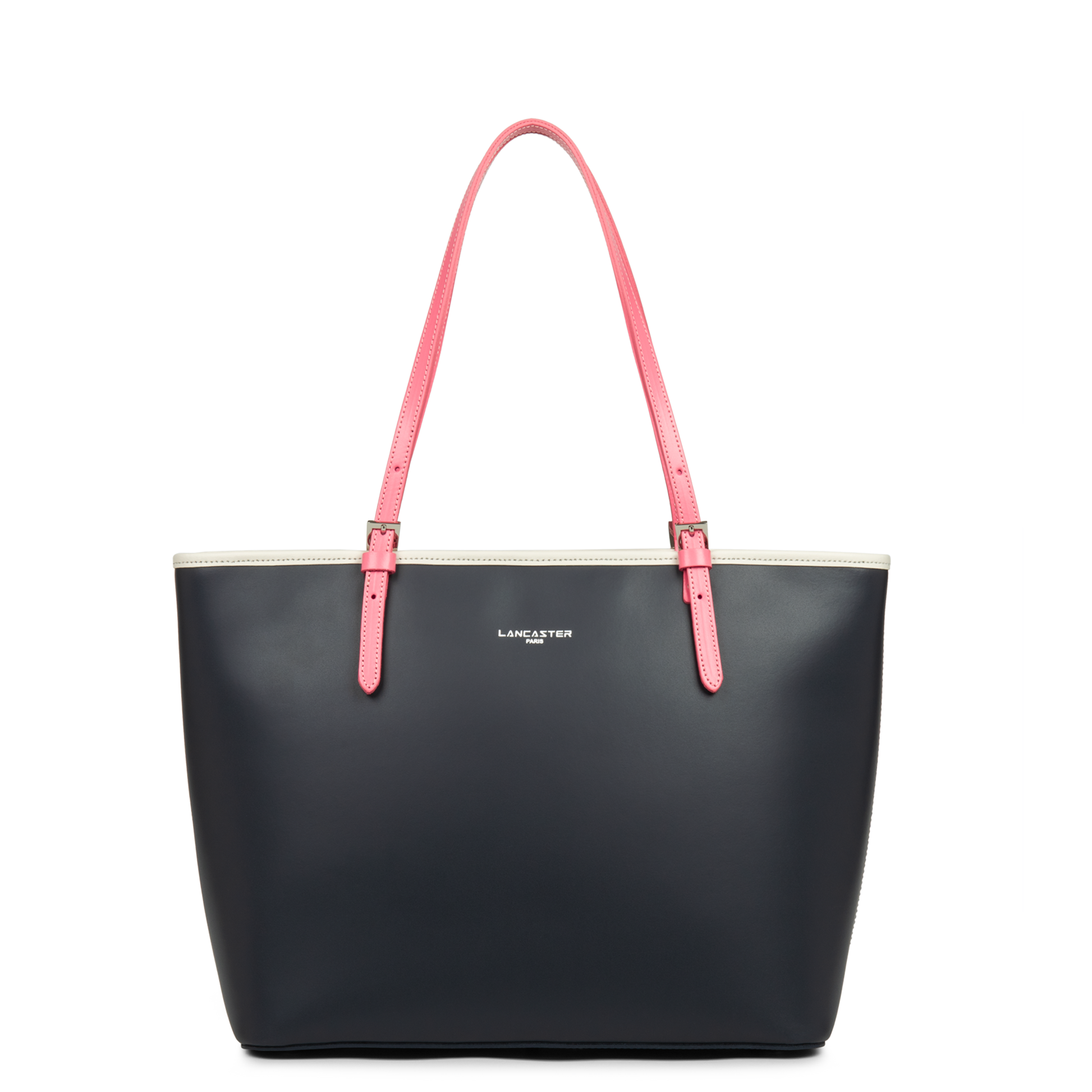 grand sac cabas épaule - smooth #couleur_bleu-fonc-ecru-rose-fonc