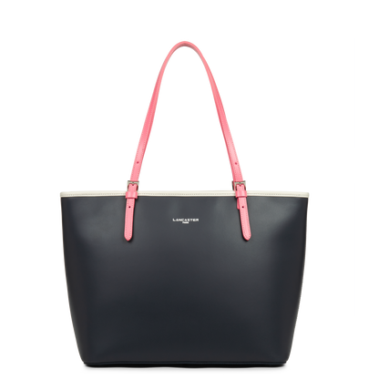 grand sac cabas épaule - smooth #couleur_bleu-fonc-ecru-rose-fonc