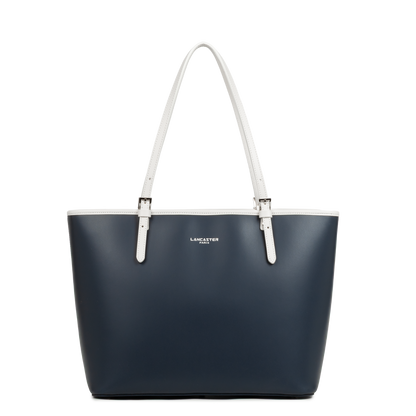 grand sac cabas épaule - smooth #couleur_bleu-fonc-ecru