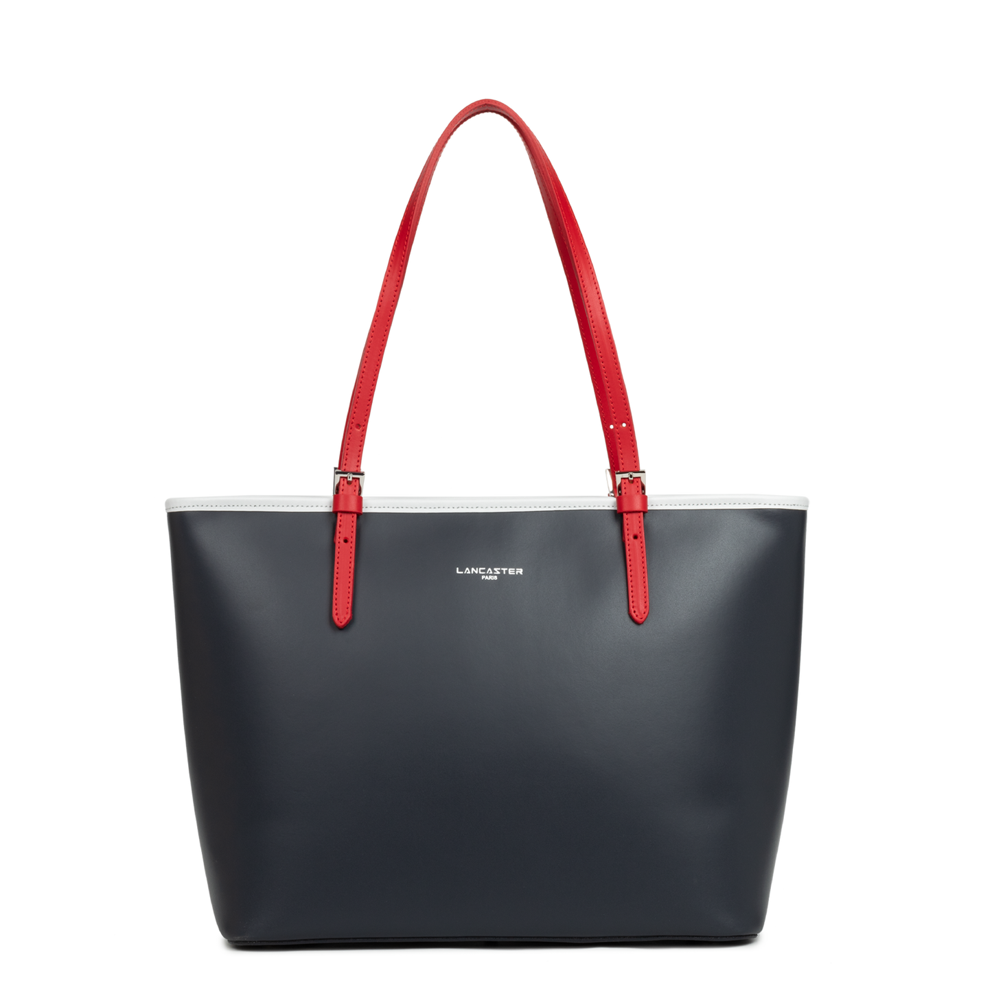 grand sac cabas épaule - smooth #couleur_bleu-fonc-gris-clair-rouge