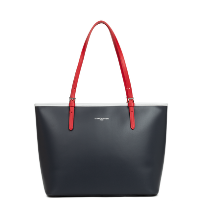 grand sac cabas épaule - smooth #couleur_bleu-fonc-gris-clair-rouge