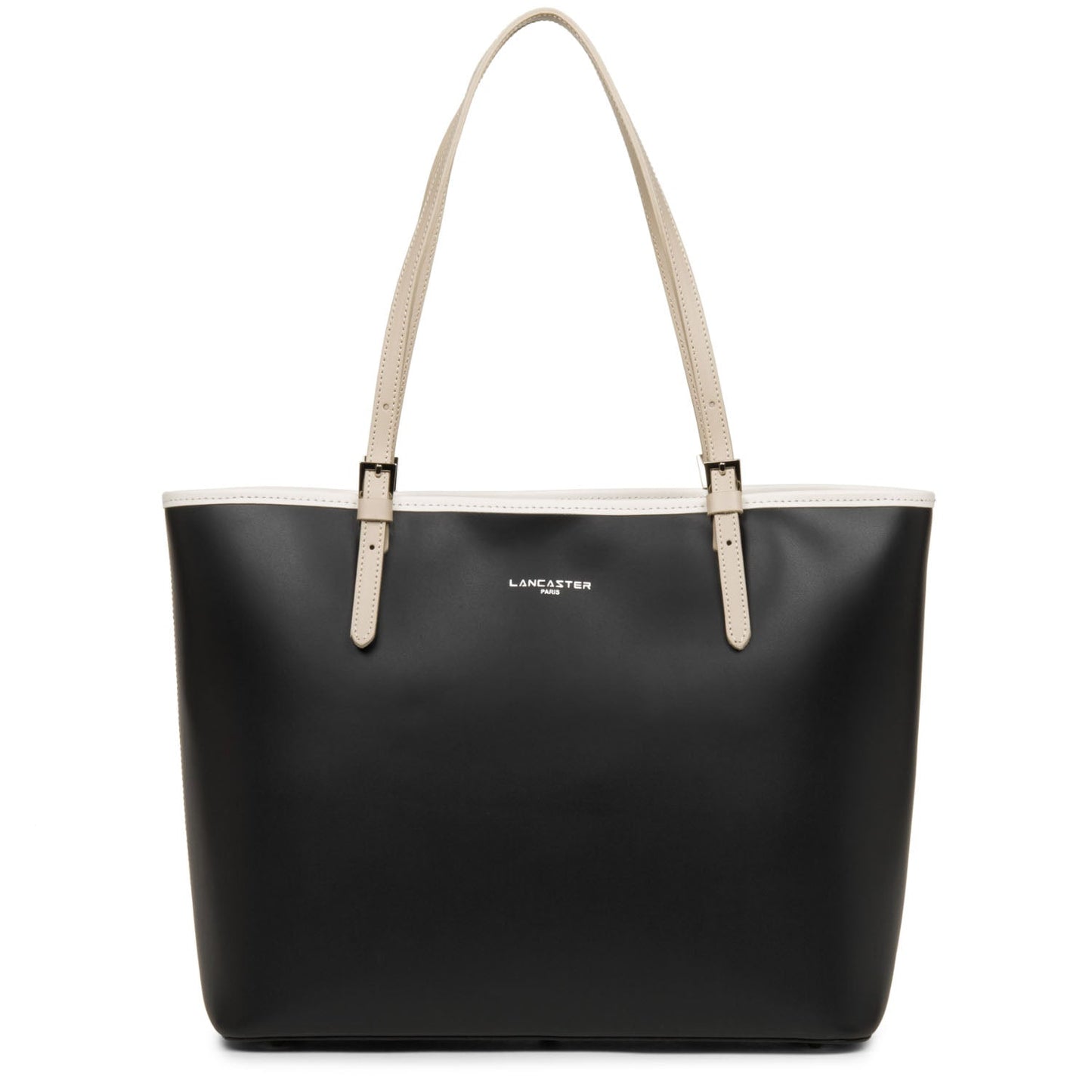 grand sac cabas épaule - smooth #couleur_noir-ecru-galet-ros
