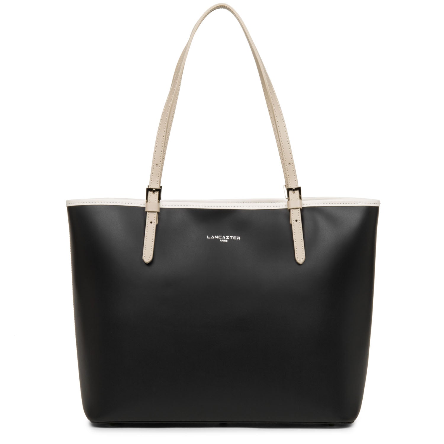 grand sac cabas épaule - smooth #couleur_noir-ecru-galet-ros