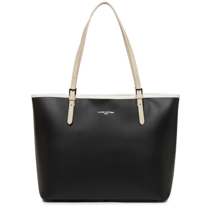 grand sac cabas épaule - smooth #couleur_noir-ecru-galet-ros