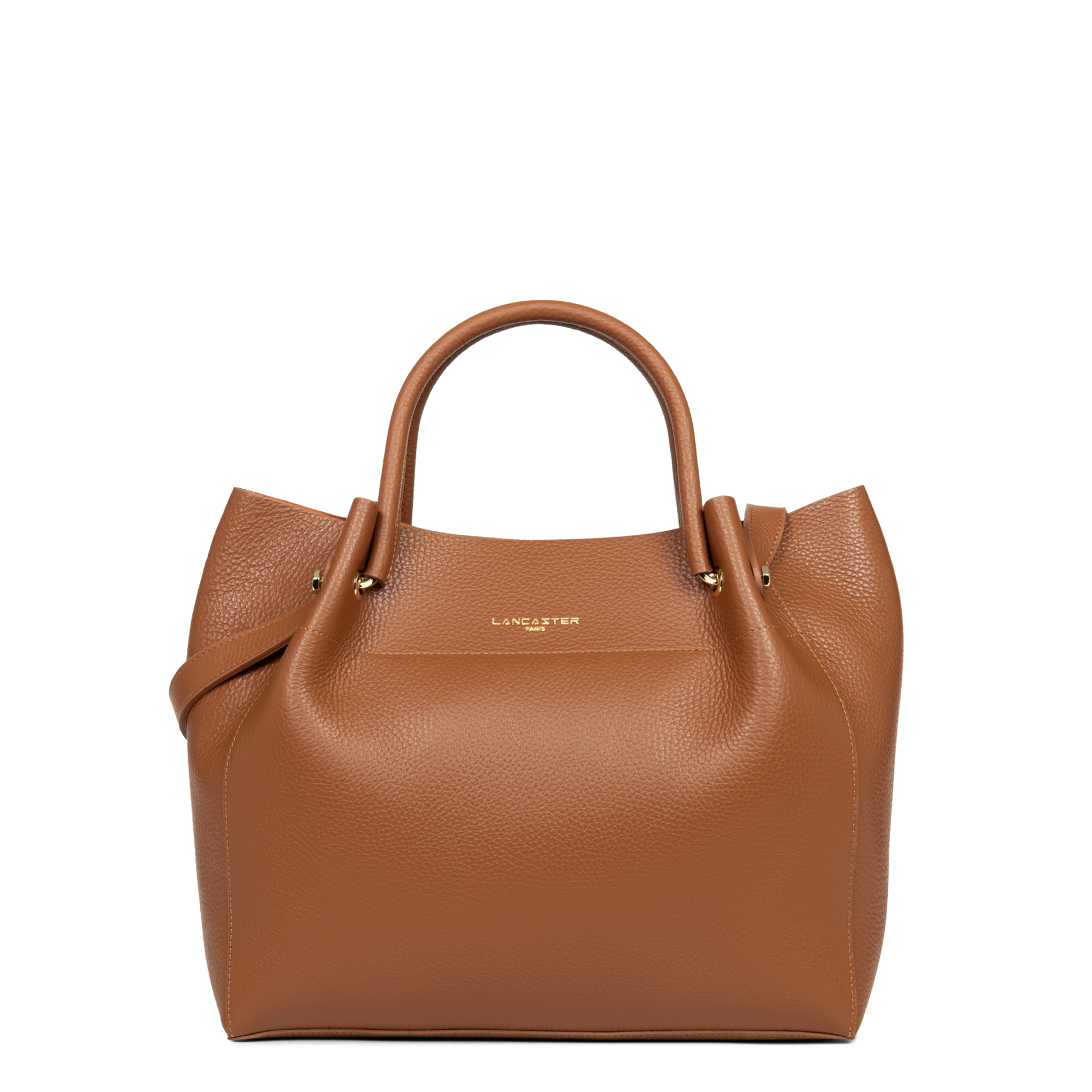 sac cabas épaule - foulonné double #couleur_camel-in-orange