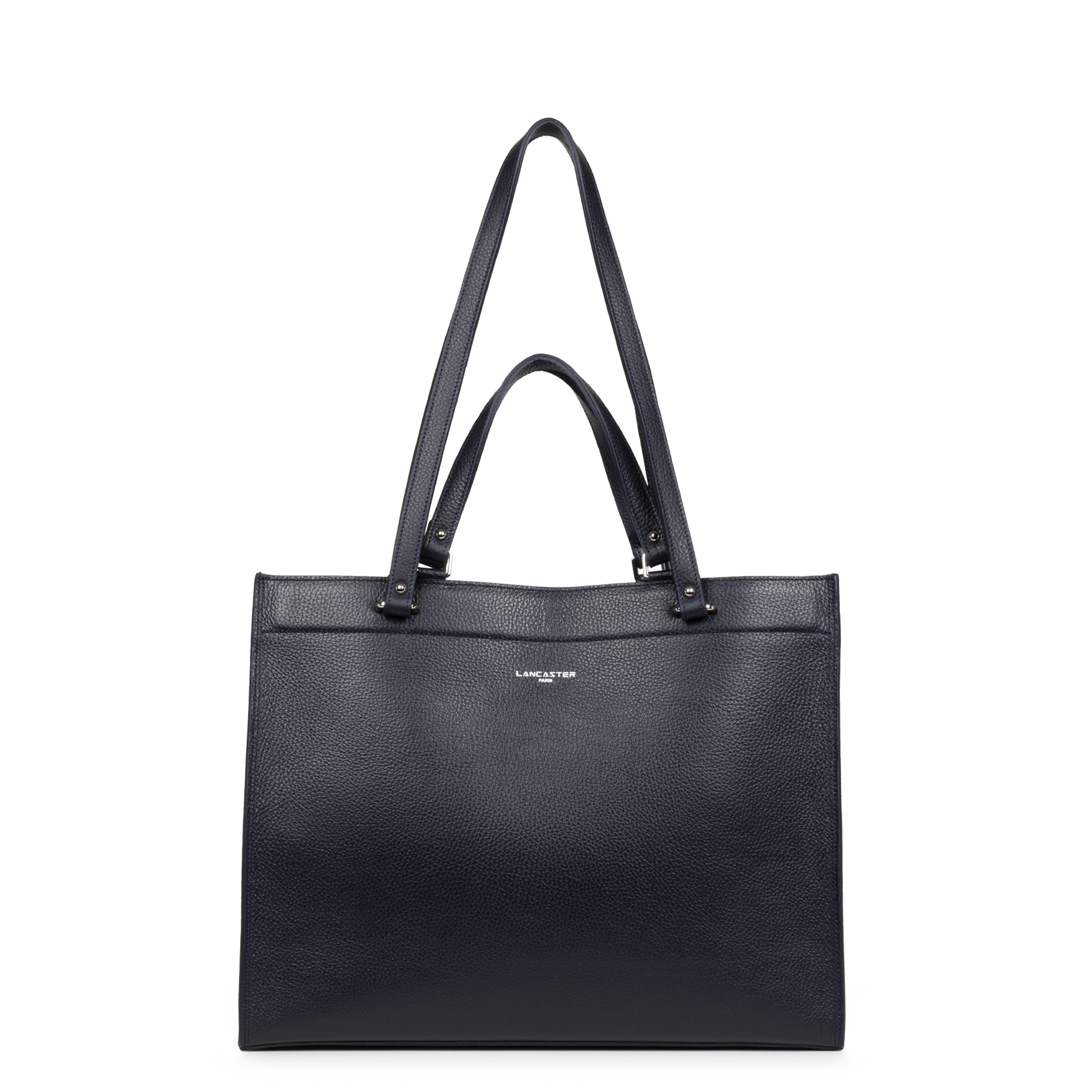 très grand sac cabas épaule - foulonné double #couleur_bleu-fonc-in-argent