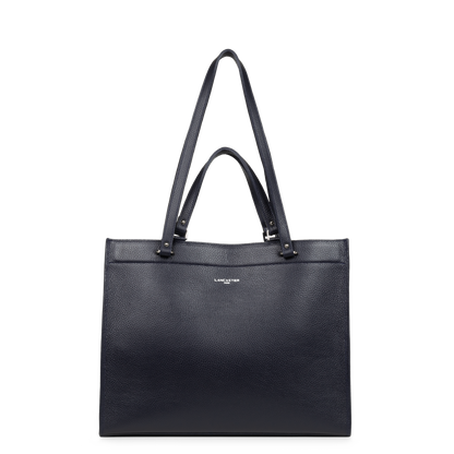 très grand sac cabas épaule - foulonné double #couleur_bleu-fonc-in-argent