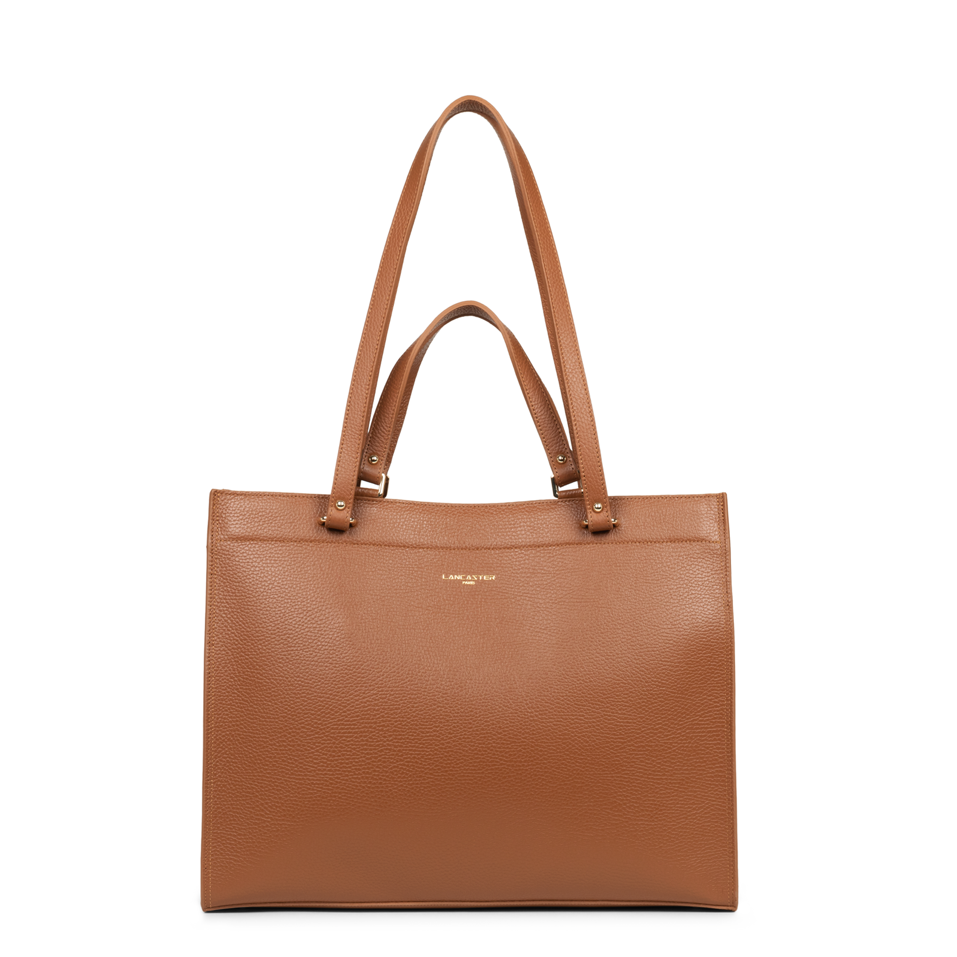 très grand sac cabas épaule - foulonné double #couleur_camel-in-orange