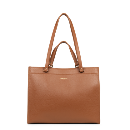 très grand sac cabas épaule - foulonné double #couleur_camel-in-orange