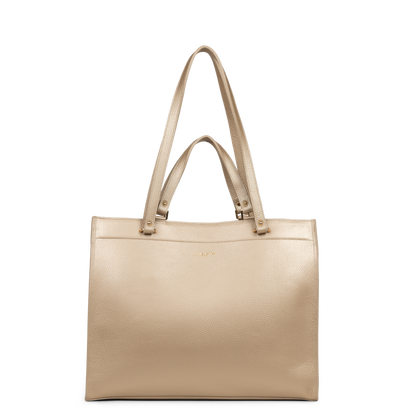 très grand sac cabas épaule - foulonné double #couleur_or-ple-in-nude