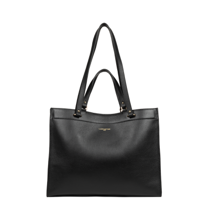 très grand sac cabas épaule - foulonné double #couleur_noir-in-nude