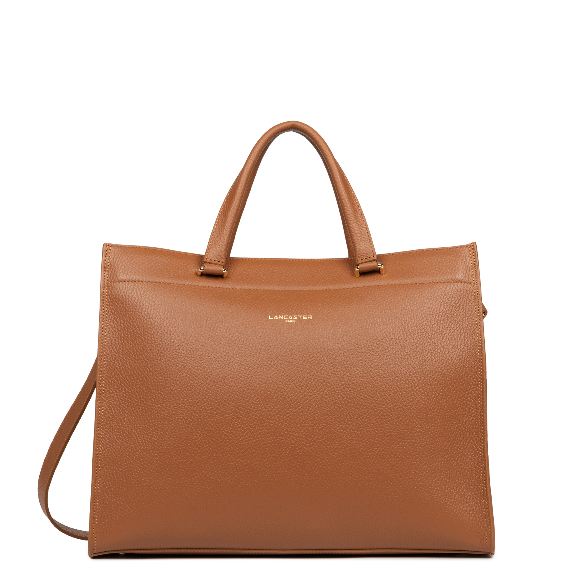 grand sac cabas épaule - foulonné double #couleur_camel-in-orange