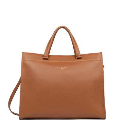 grand sac cabas épaule - foulonné double #couleur_camel-in-orange