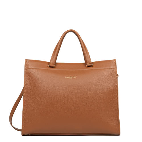 grand sac cabas épaule - foulonné double #couleur_camel-in-orange