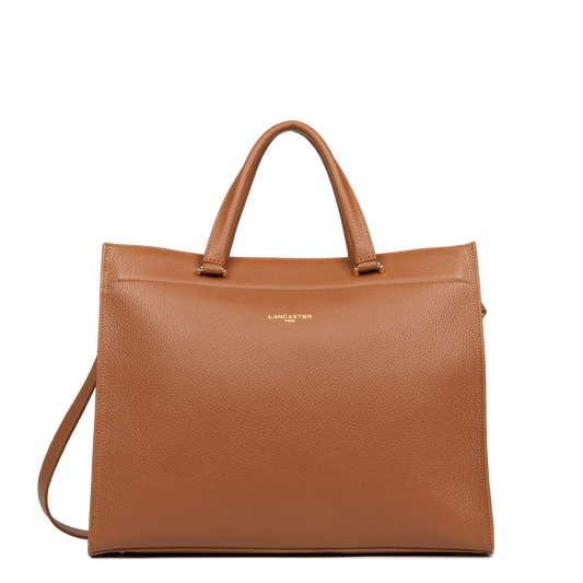 grand sac cabas épaule - foulonné double #couleur_camel-in-orange
