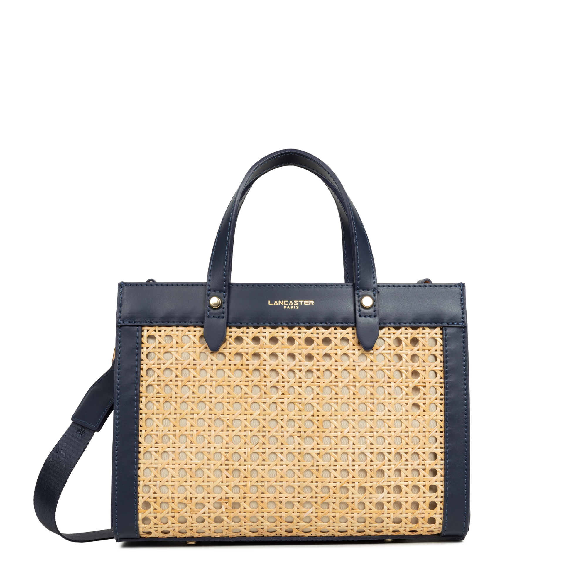 petit sac cabas main - cannage rotin #couleur_bleu-fonc