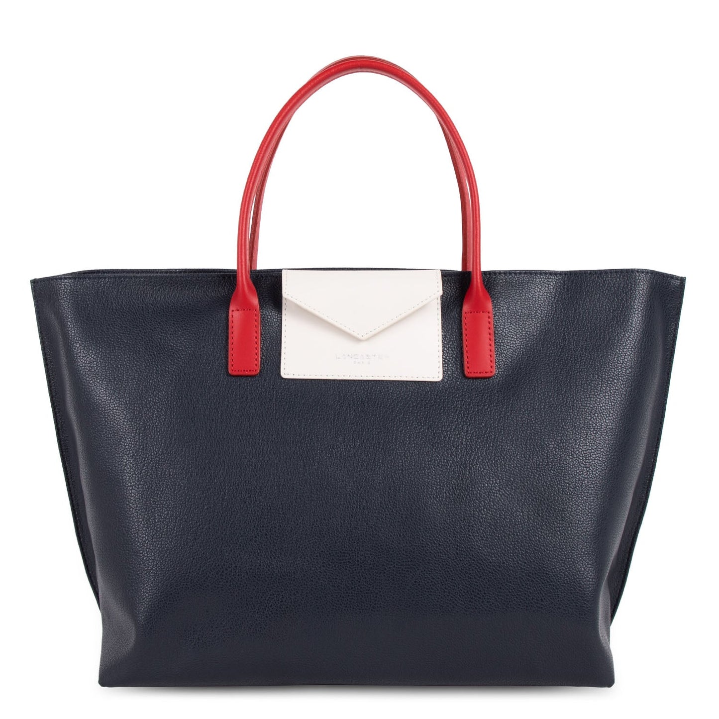 grand sac cabas main - maya #couleur_bleu-fonc-ecru-rouge