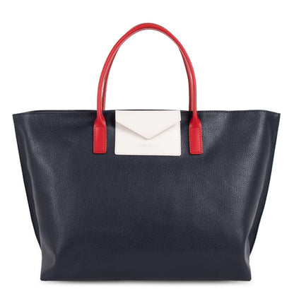 grand sac cabas main - maya #couleur_bleu-fonc-ecru-rouge