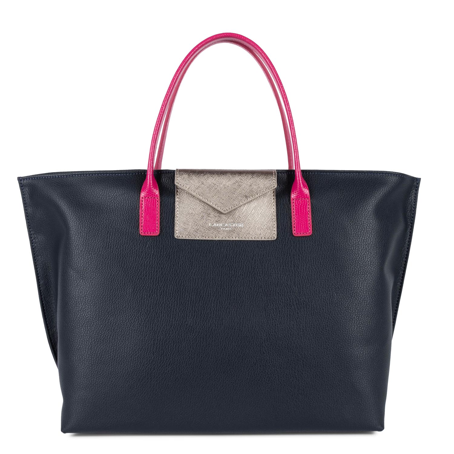 grand sac cabas main - maya #couleur_bleu-fonc-gris-argent-fuxia