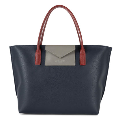 grand sac cabas main - maya #couleur_bleu-fonc-gris-chaud-carmin