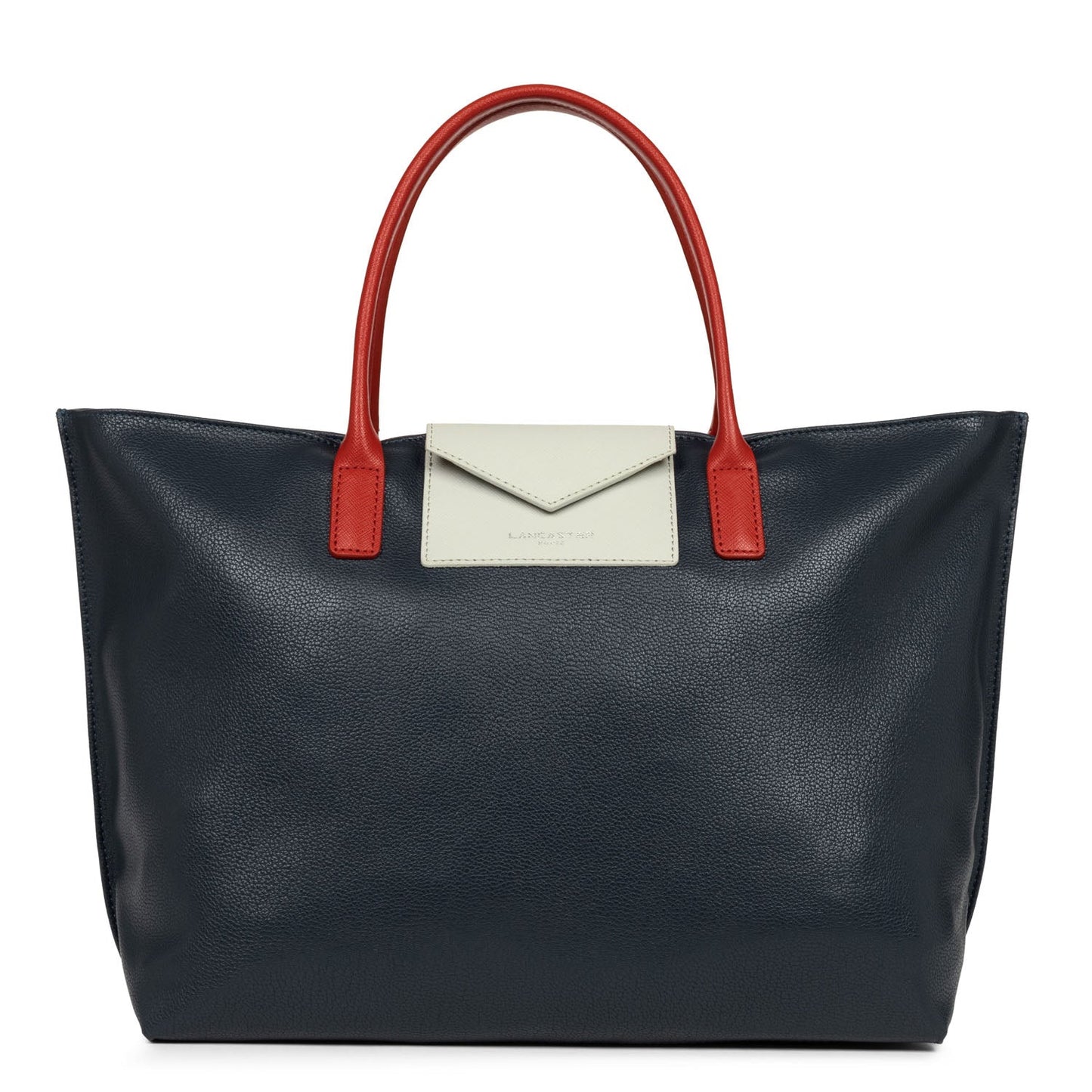 grand sac cabas main - maya #couleur_bleu-fonc-gris-clair-rouge