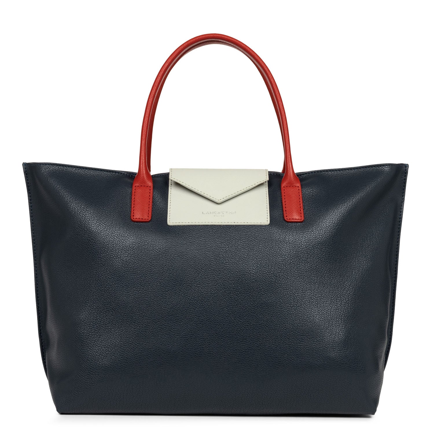 grand sac cabas main - maya #couleur_bleu-fonc-gris-clair-rouge