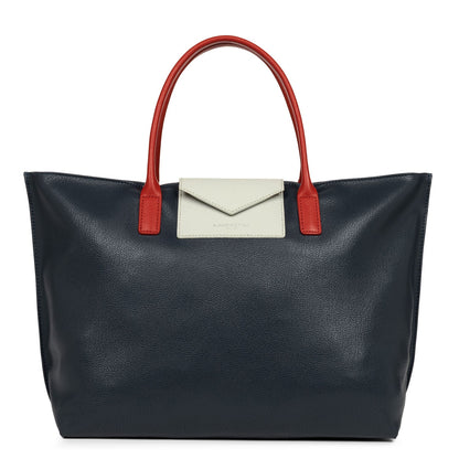 grand sac cabas main - maya #couleur_bleu-fonc-gris-clair-rouge