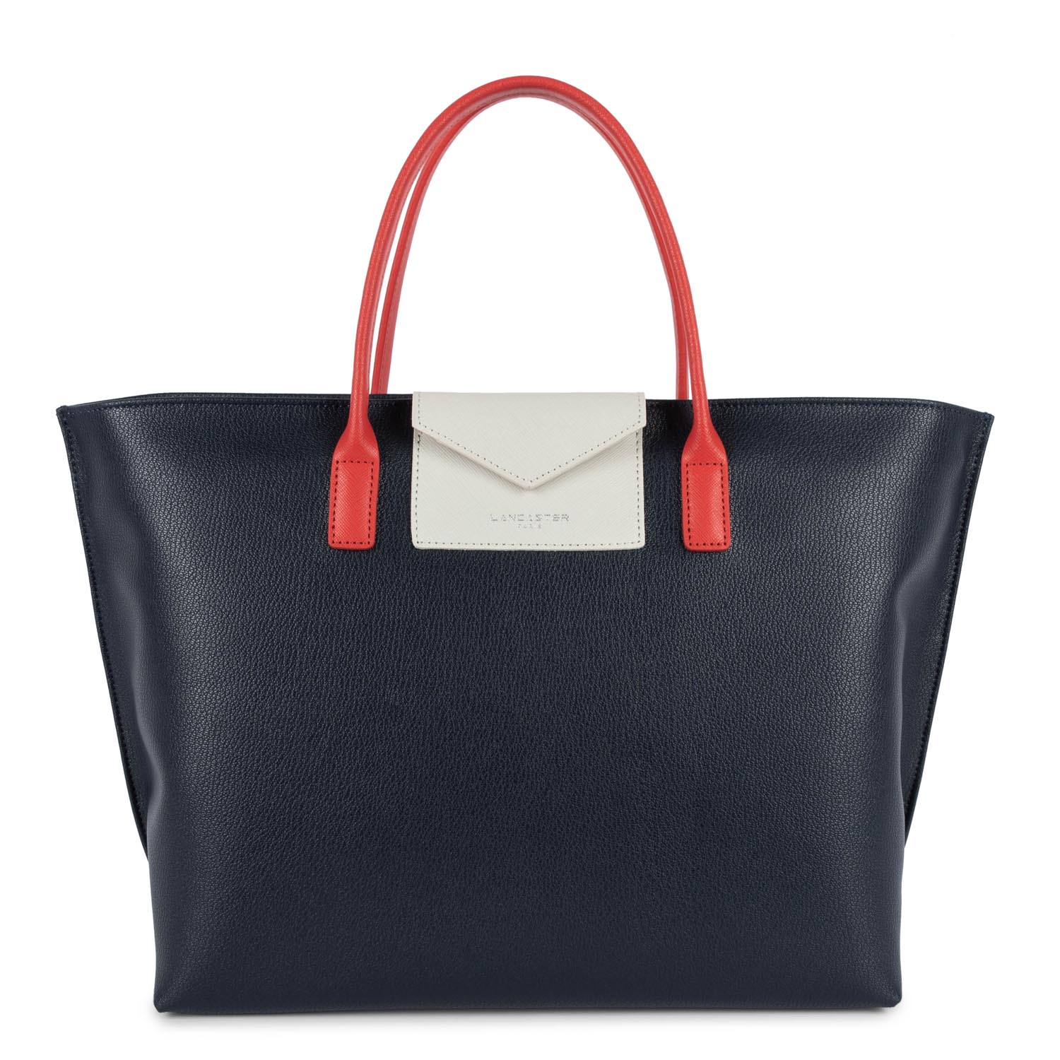 grand sac cabas main - maya #couleur_bleu-fonc-ivoire-corail