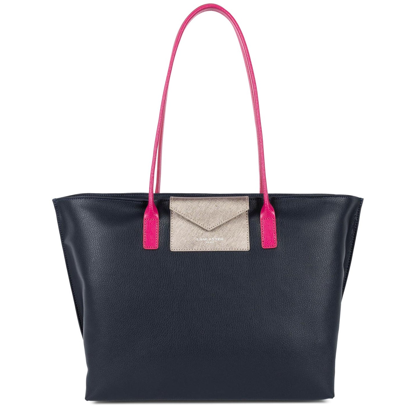 grand sac cabas épaule - maya #couleur_bleu-fonc-gris-argent-fuxia