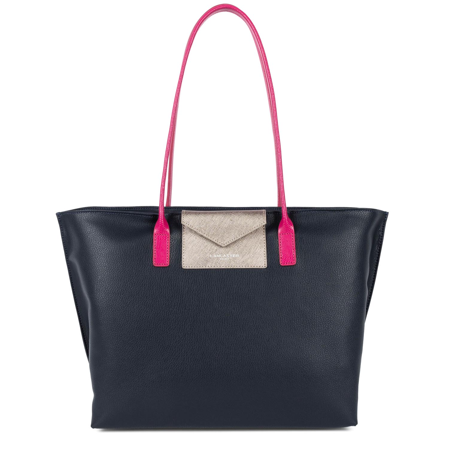 grand sac cabas épaule - maya #couleur_bleu-fonc-gris-argent-fuxia