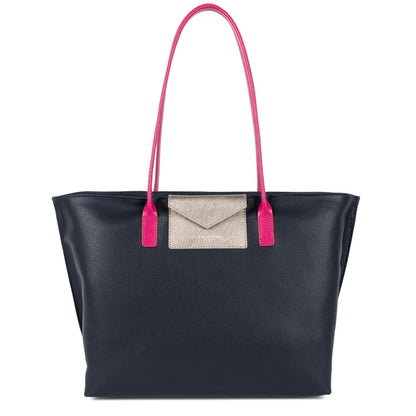 grand sac cabas épaule - maya #couleur_bleu-fonc-gris-argent-fuxia