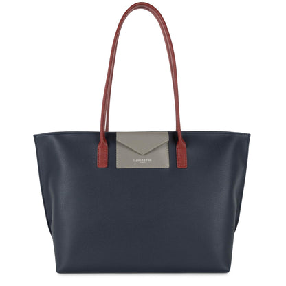 grand sac cabas épaule - maya #couleur_bleu-fonc-gris-chaud-carmin