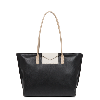 grand sac cabas épaule - maya #couleur_noir-ecru-nude