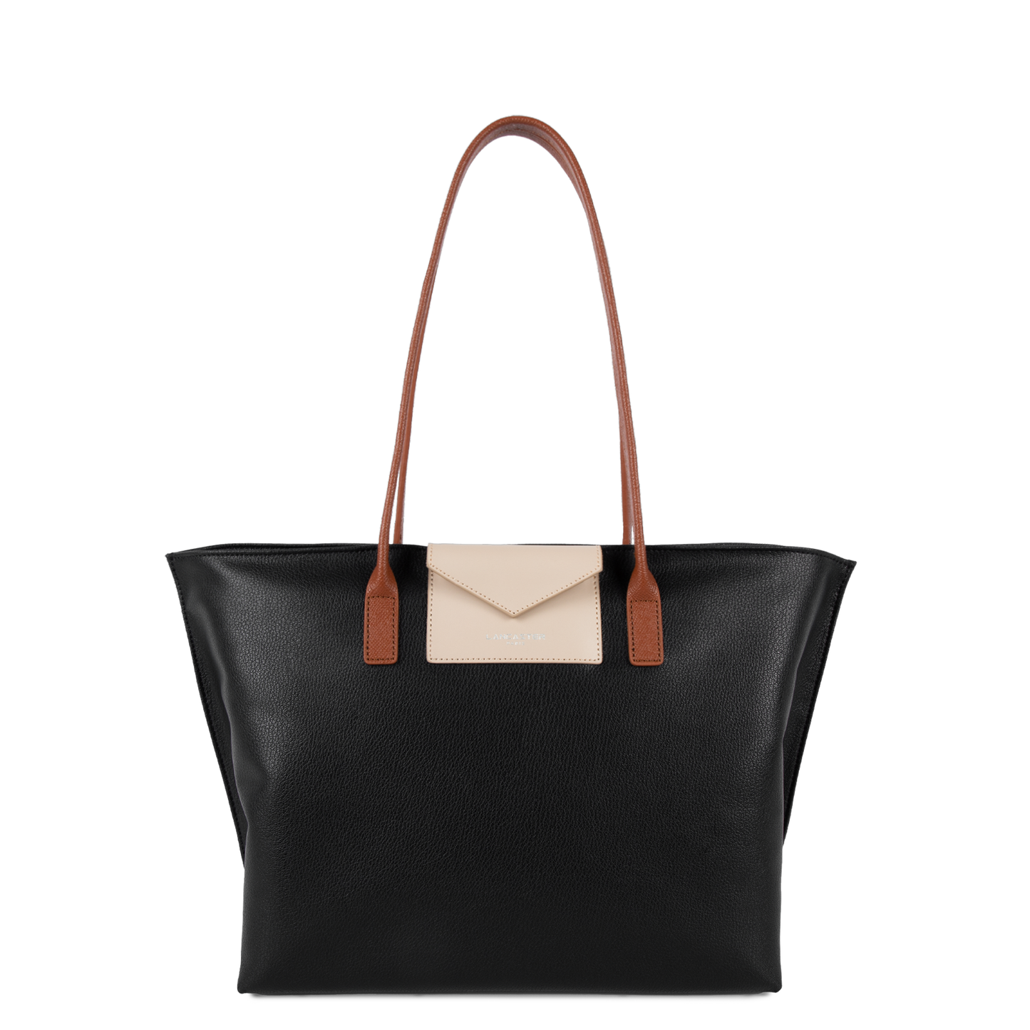 grand sac cabas épaule - maya #couleur_noir-galet-ros-cognac