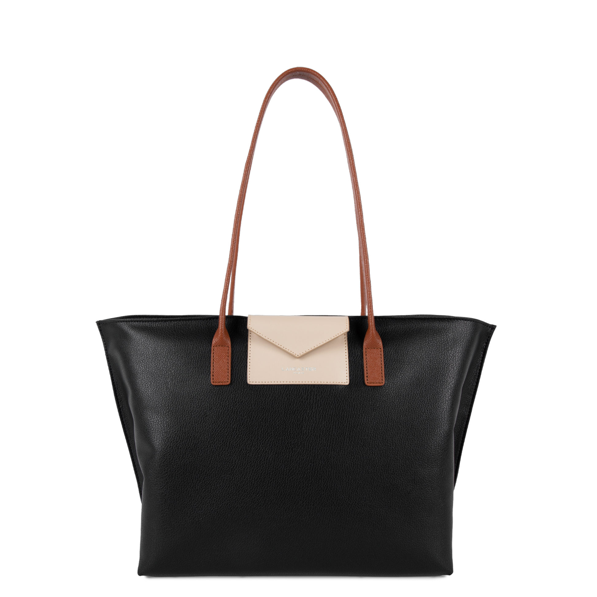 grand sac cabas épaule - maya #couleur_noir-galet-ros-cognac