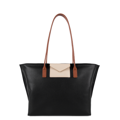 grand sac cabas épaule - maya #couleur_noir-galet-ros-cognac