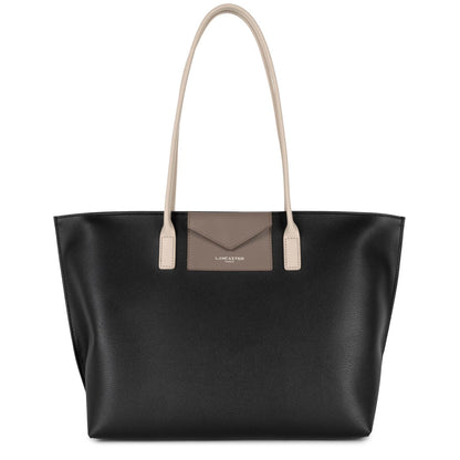 grand sac cabas épaule - maya #couleur_noir-taupe-galet-ros
