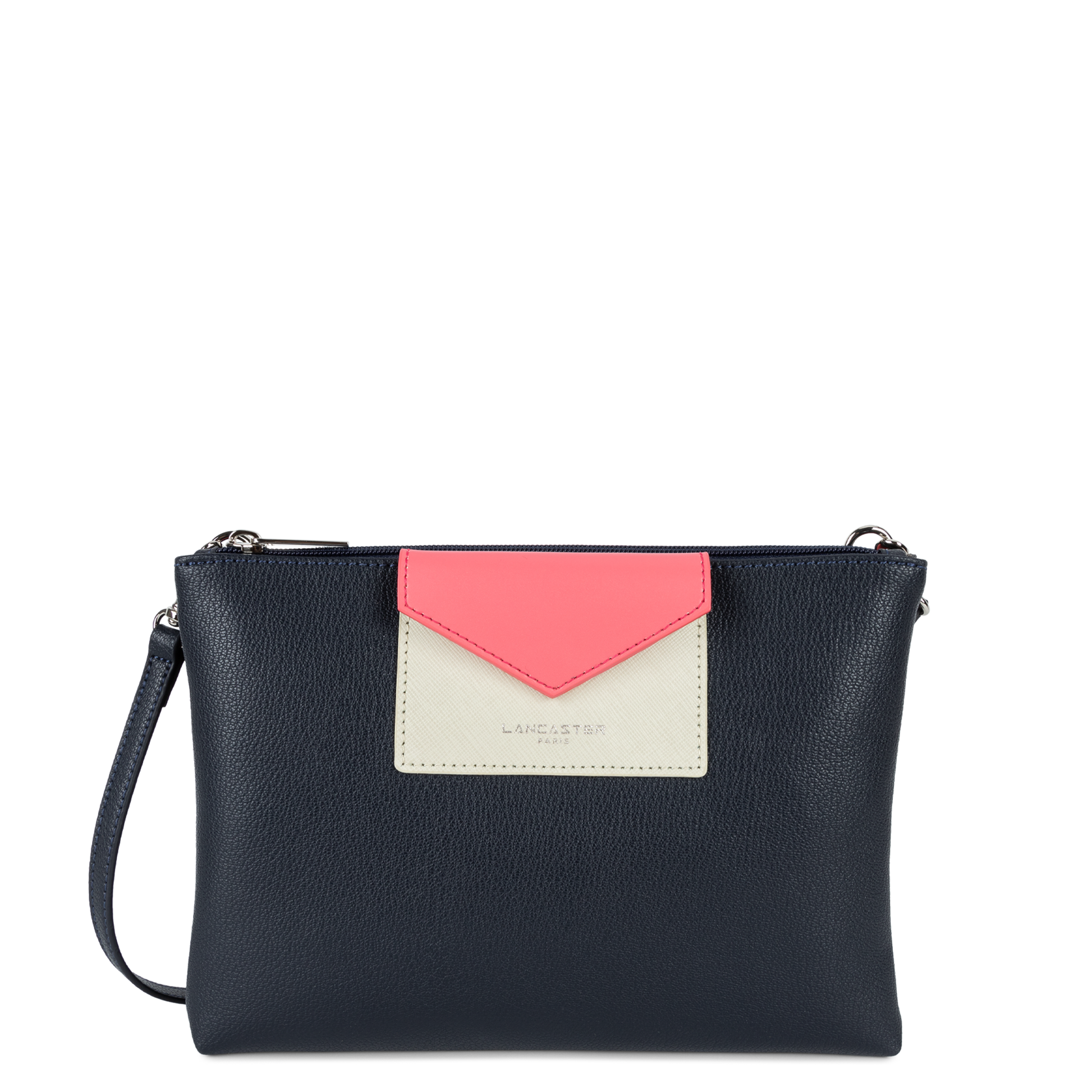 double pochette - maya #couleur_bleu-fonc-blanc-rose