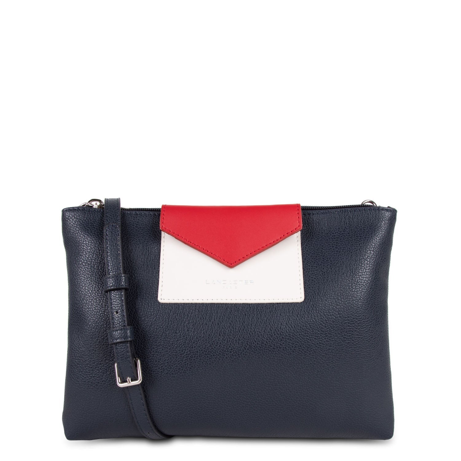 double pochette - maya #couleur_bleu-fonc-ecru-rouge