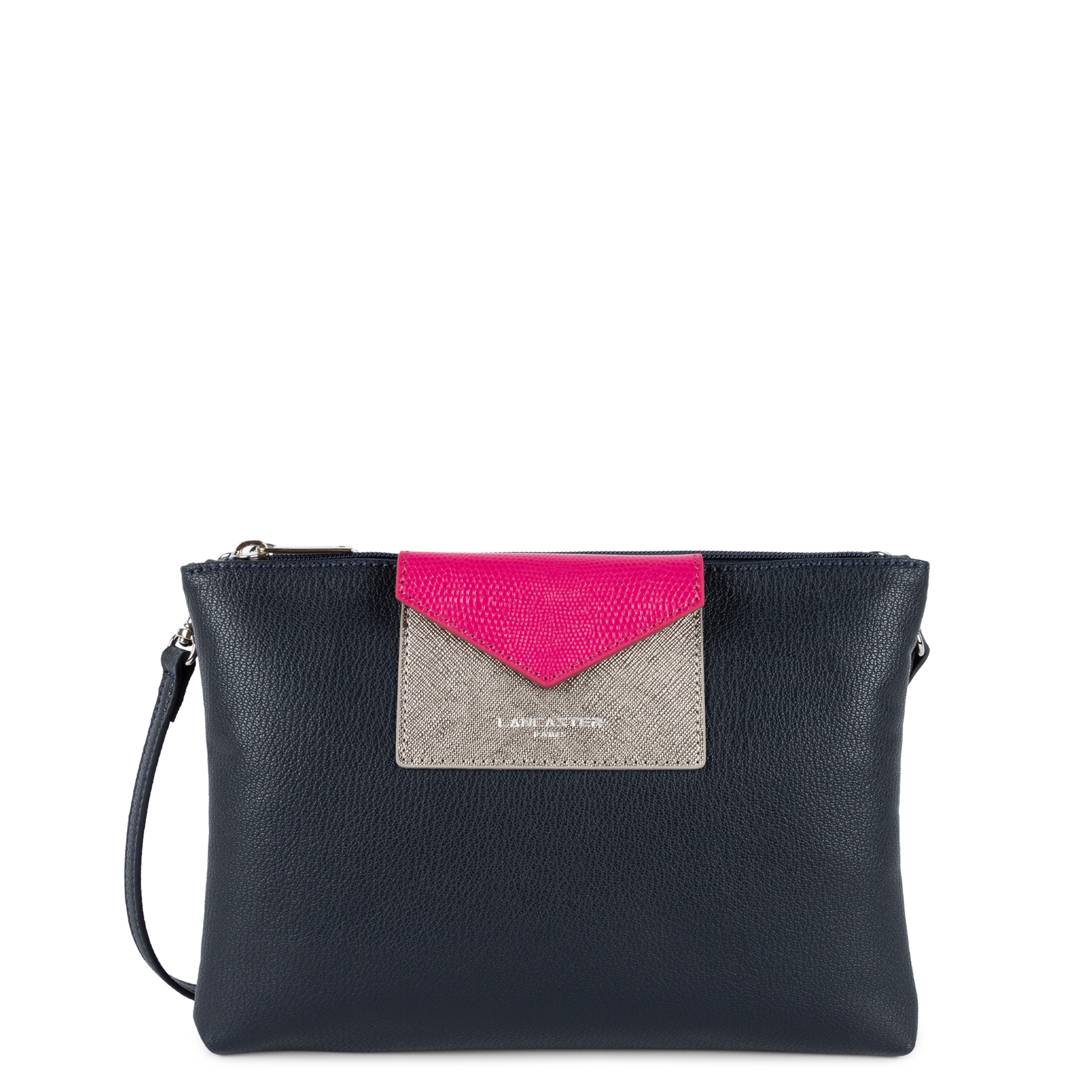 double pochette - maya #couleur_bleu-fonc-gris-argent-fuxia