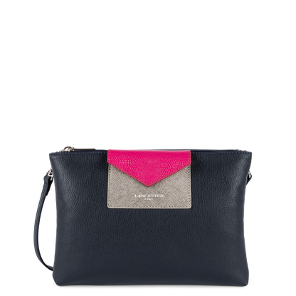 double pochette - maya #couleur_bleu-fonc-gris-argent-fuxia