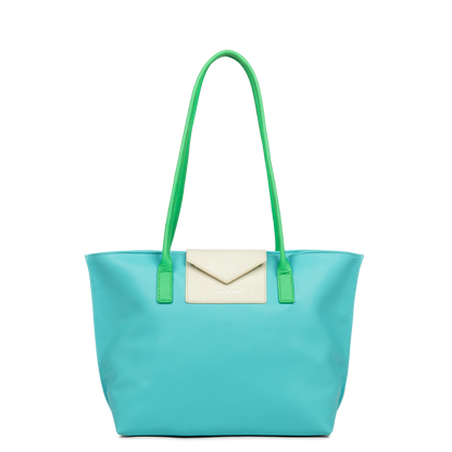 sac cabas épaule - maya #couleur_lagon-ivoire-vert-eco